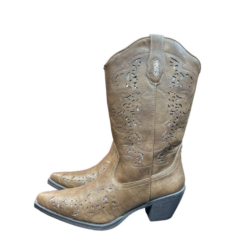 Roper Western Boots Womens Alisa Glitter Brown Size 9 New